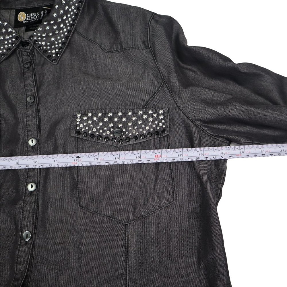 Christine Alexander Women Shirt Black Button Down  M Studs Black - Picture 16 of 16